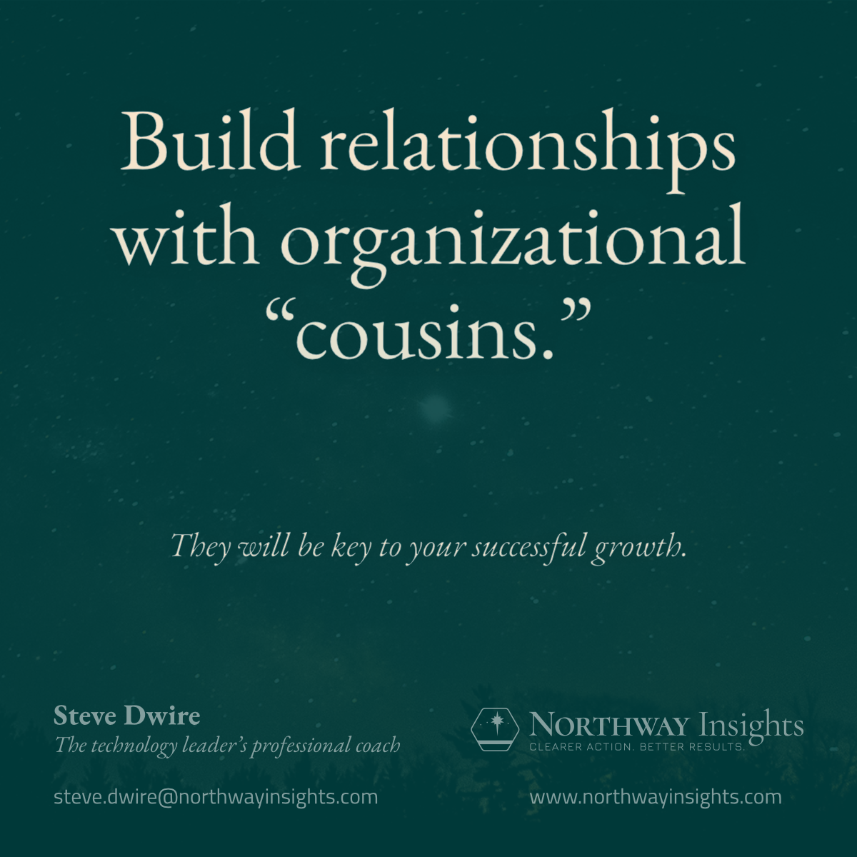 Build relationships with organizational “cousins.”
